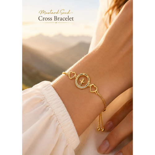 ✝ 14K Gold Mustard Seed Cross Bracelet for Women – Adjustable Faith Bracelet, Christian Religious Jewelry, Confirmation Baptism Gift for Mom Sister Friend