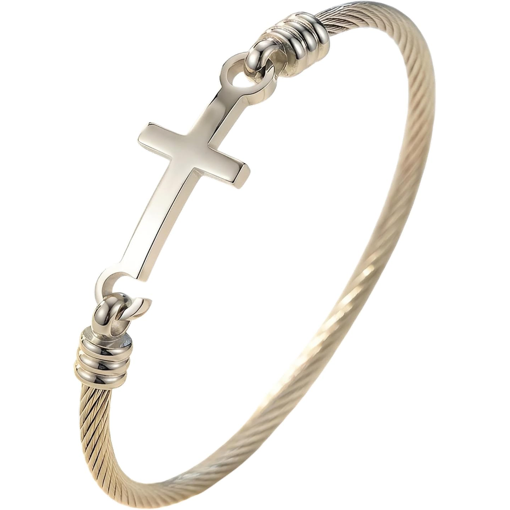 ✝ Christian Bracelet for Women – Stainless Steel Cross Faith Bracelet Inspirational Religious Gift for Mom Daughter Sister Friend
