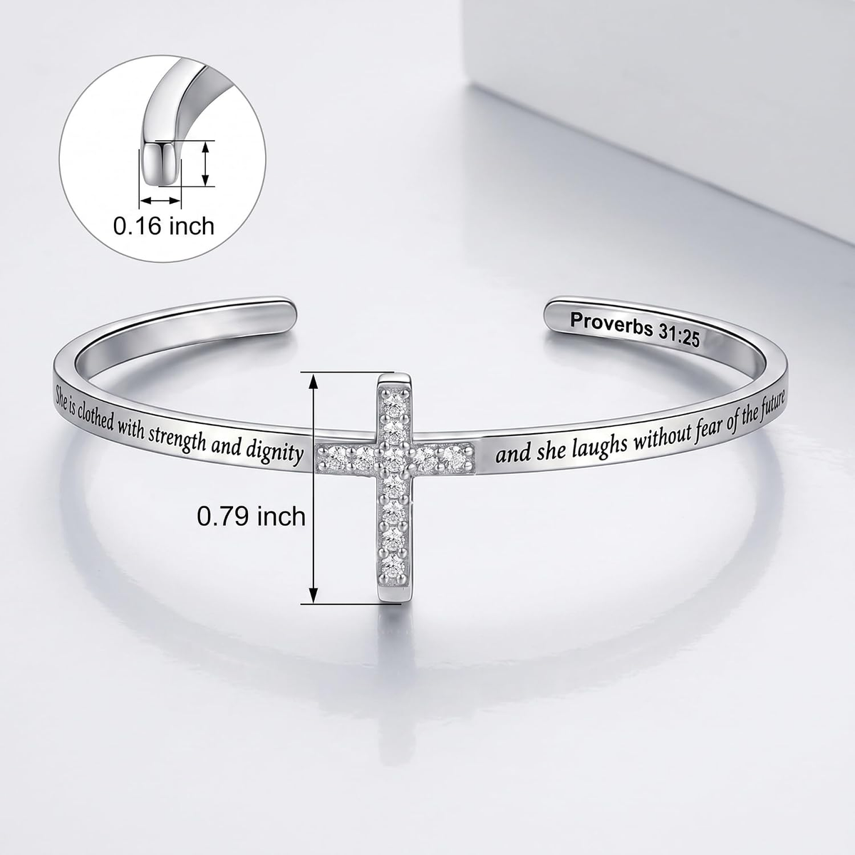 ✝ Women's Proverbs 31:25 Cross Cuff Bracelet Christian Faith Inspirational Scripture Jewelry Gift for Mom Wife Sister Daughter