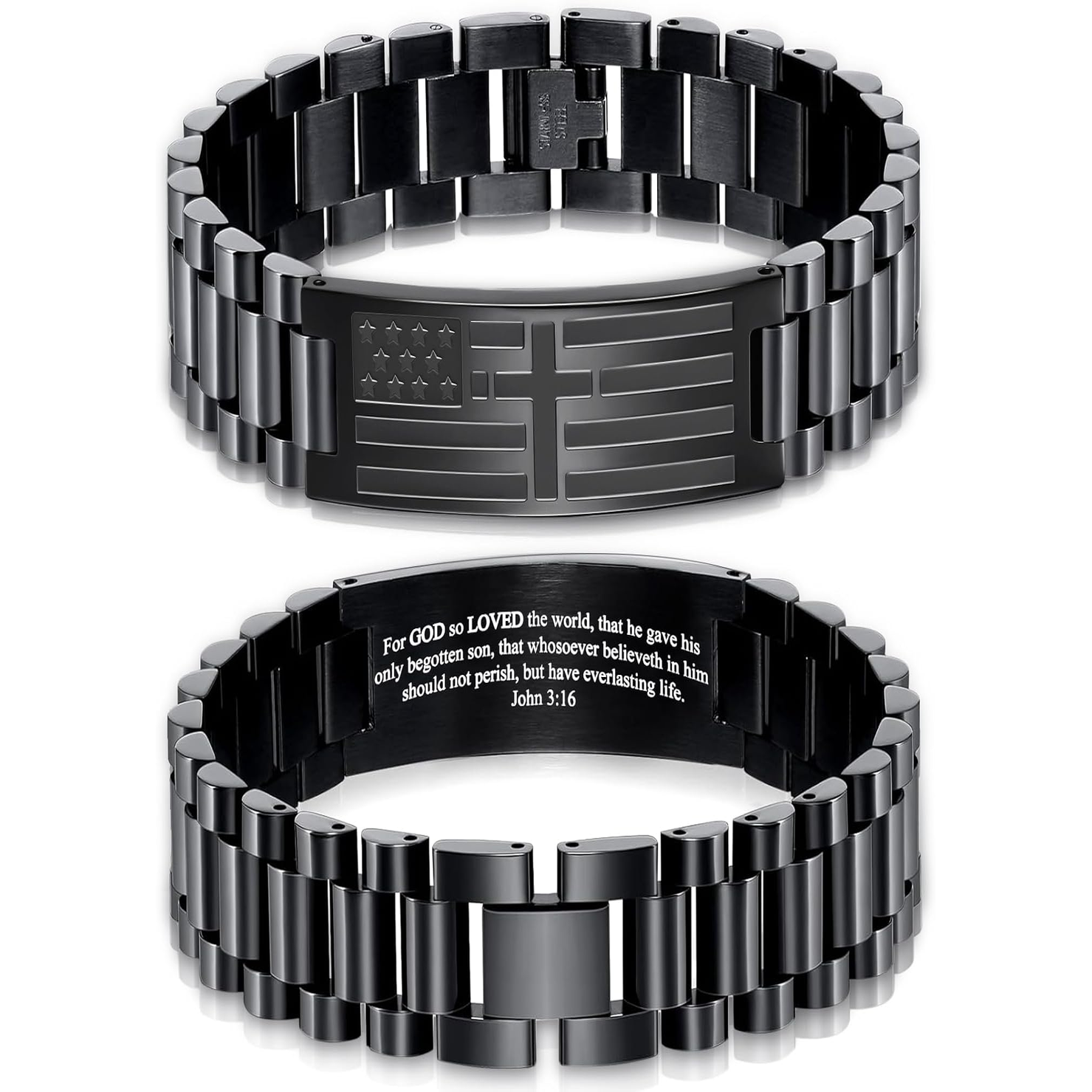✝ Men's American Flag Cross Bracelet Stainless Steel Adjustable Christian Bible Verse Faith Religious Jewelry Gift for Dad Husband