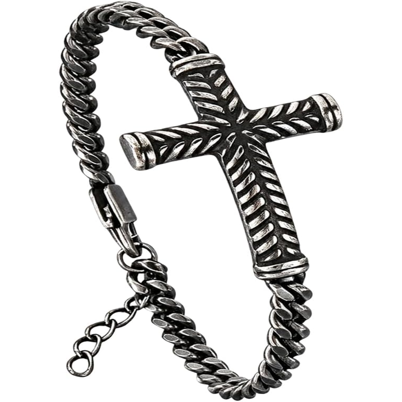 ✝ Men's Stainless Steel Cross Link Chain Bracelet 6mm Christian Faith Religious Jewelry Gift for Dad Husband Son