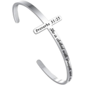 ✝ Women's Silver Cross Cuff Bracelet 316L Stainless Steel Bible Verse Christian Faith Inspirational Jewelry Gift