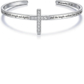 ✝ Women's Proverbs 31:25 Cross Cuff Bracelet Christian Faith Inspirational Scripture Jewelry Gift for Mom Wife Sister Daughter
