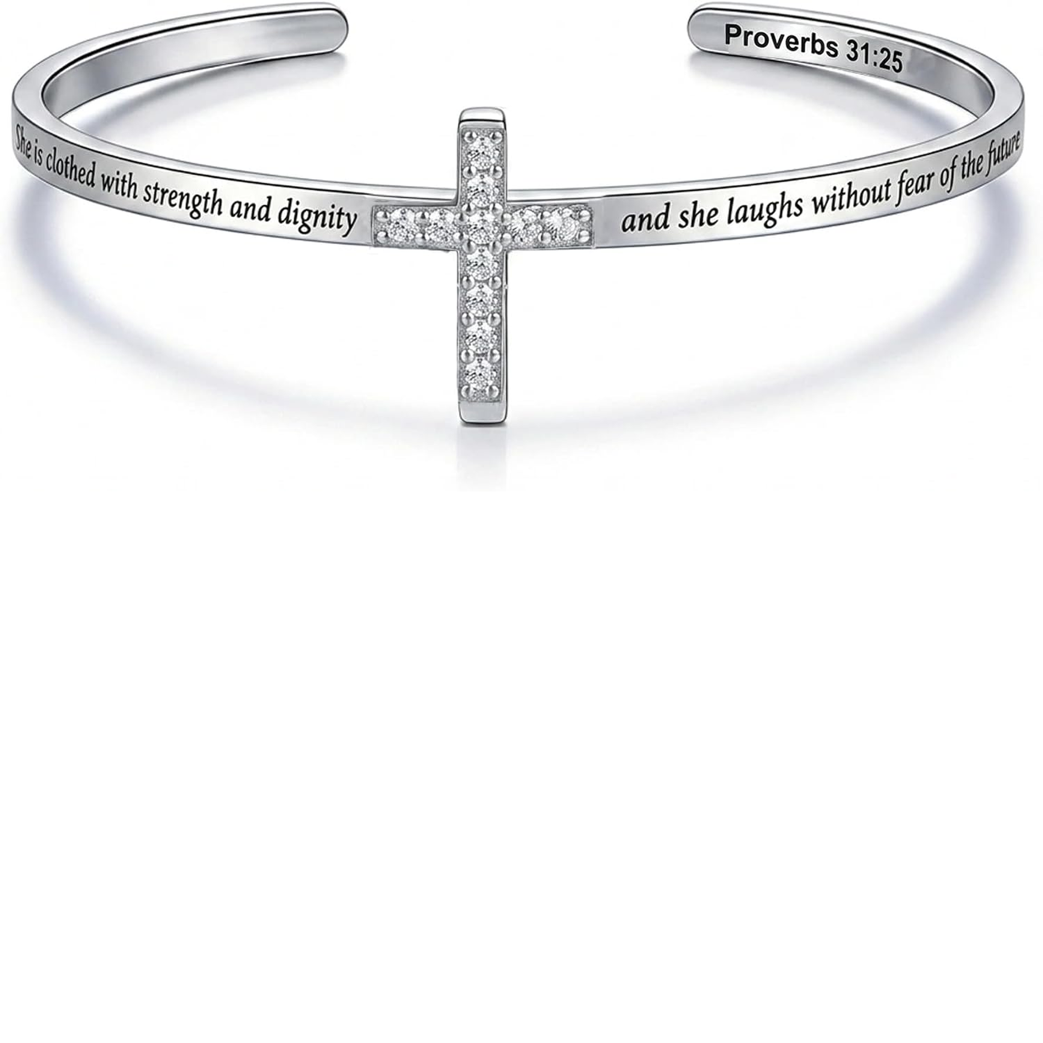 ✝ Women's Proverbs 31:25 Cross Cuff Bracelet Christian Faith Inspirational Scripture Jewelry Gift for Mom Wife Sister Daughter
