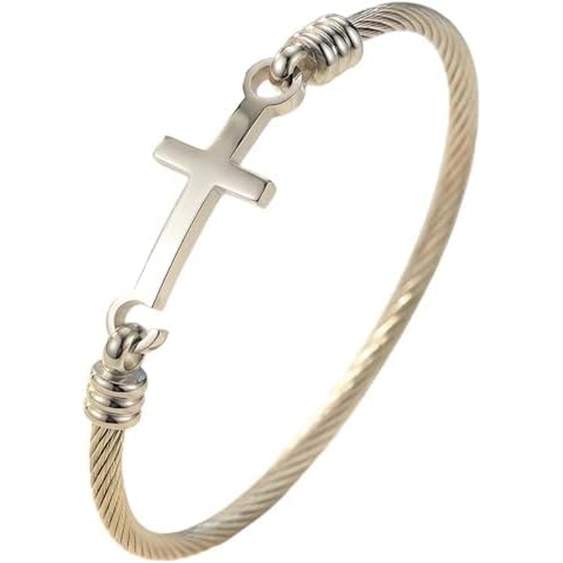 ✝ Christian Bracelet for Women – Stainless Steel Cross Faith Bracelet Inspirational Religious Gift for Mom Daughter Sister Friend