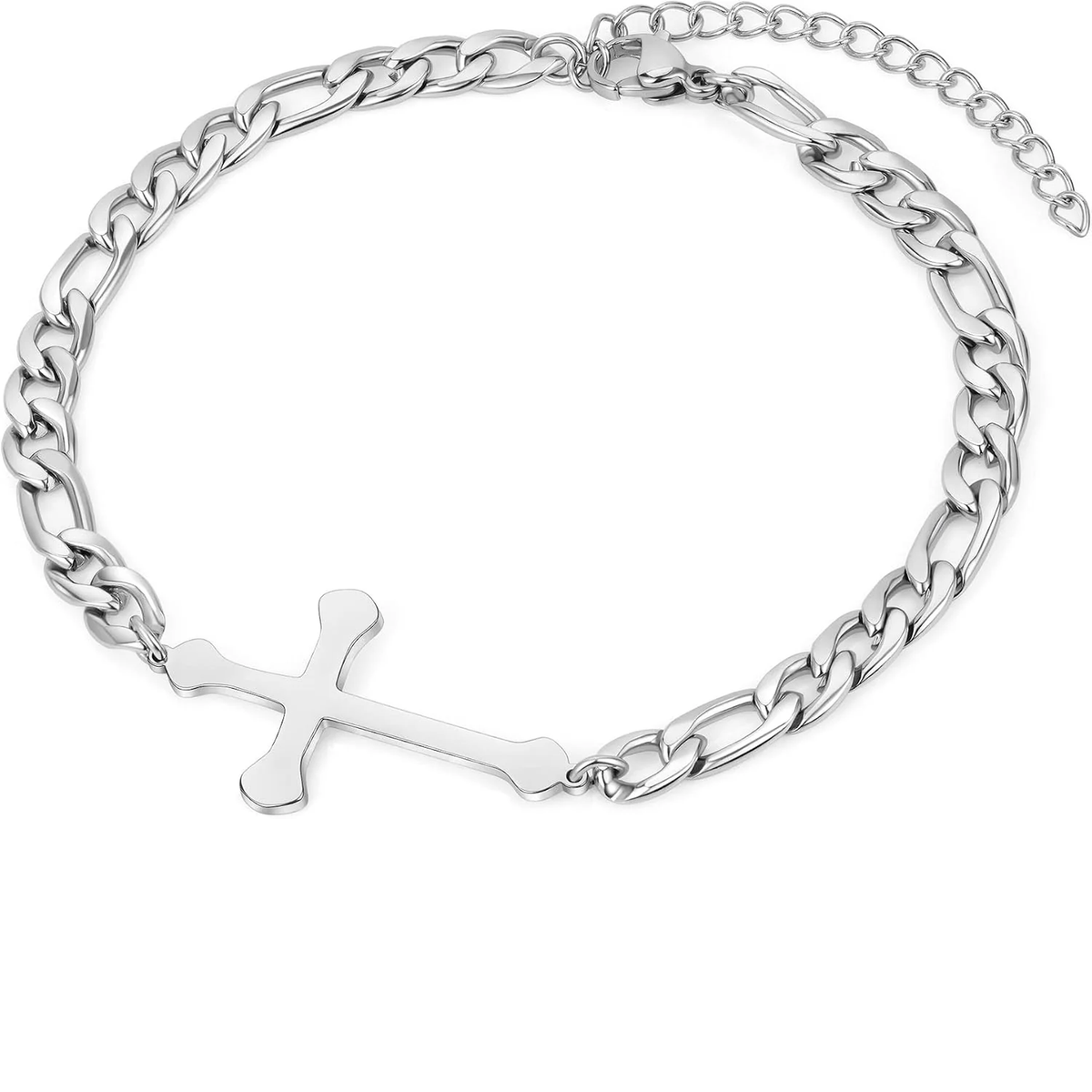 ✝ Men's Stainless Steel Cuban Cross Bracelet 5MM Adjustable Chain Christian Jesus Religious Confirmation Faith Jewelry Gift