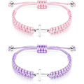 ✝ 2-Piece Christian Cross Friendship Bracelet Set Pink Purple Adjustable Braided Rope Faith Jewelry Gift for Couples Friends
