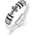 ✝ Men's Christian Cross Double Row Leather Bracelet Braided Cuff Stainless Steel Religious Faith Jewelry Gift for Dad Husband
