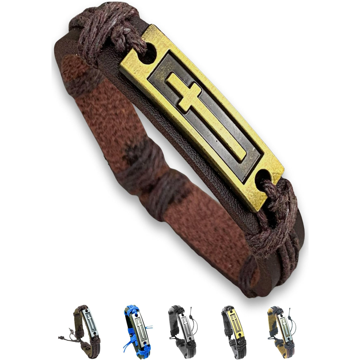 ✝ Men's Black Leather Cross Bracelet – Adjustable Christian Faith Wristband Religious Gift for Men & Teens