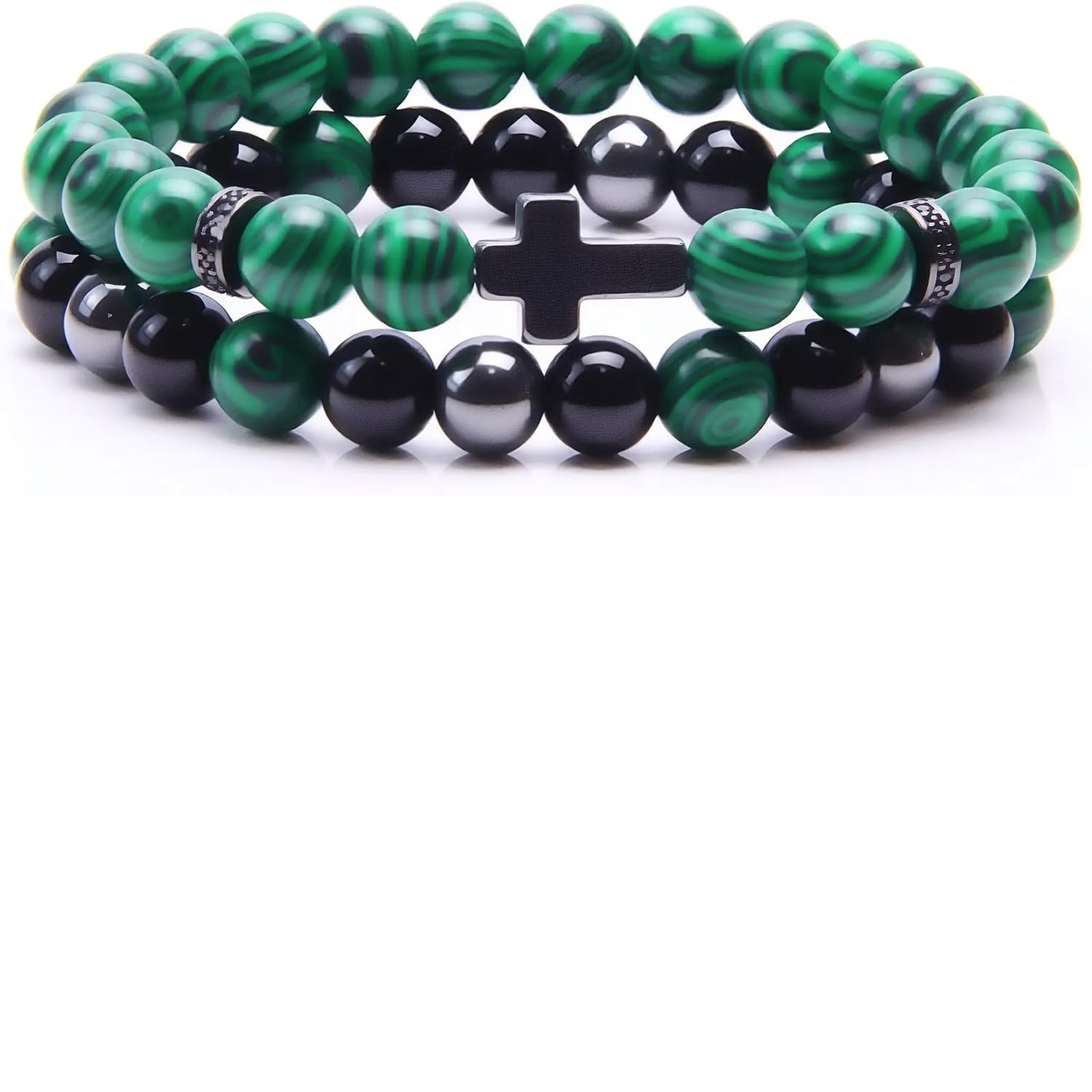 ✝ Men's Cross Bracelet Set – Black Obsidian, Hematite & Tiger Eye 8MM Beaded Christian Faith Jewelry