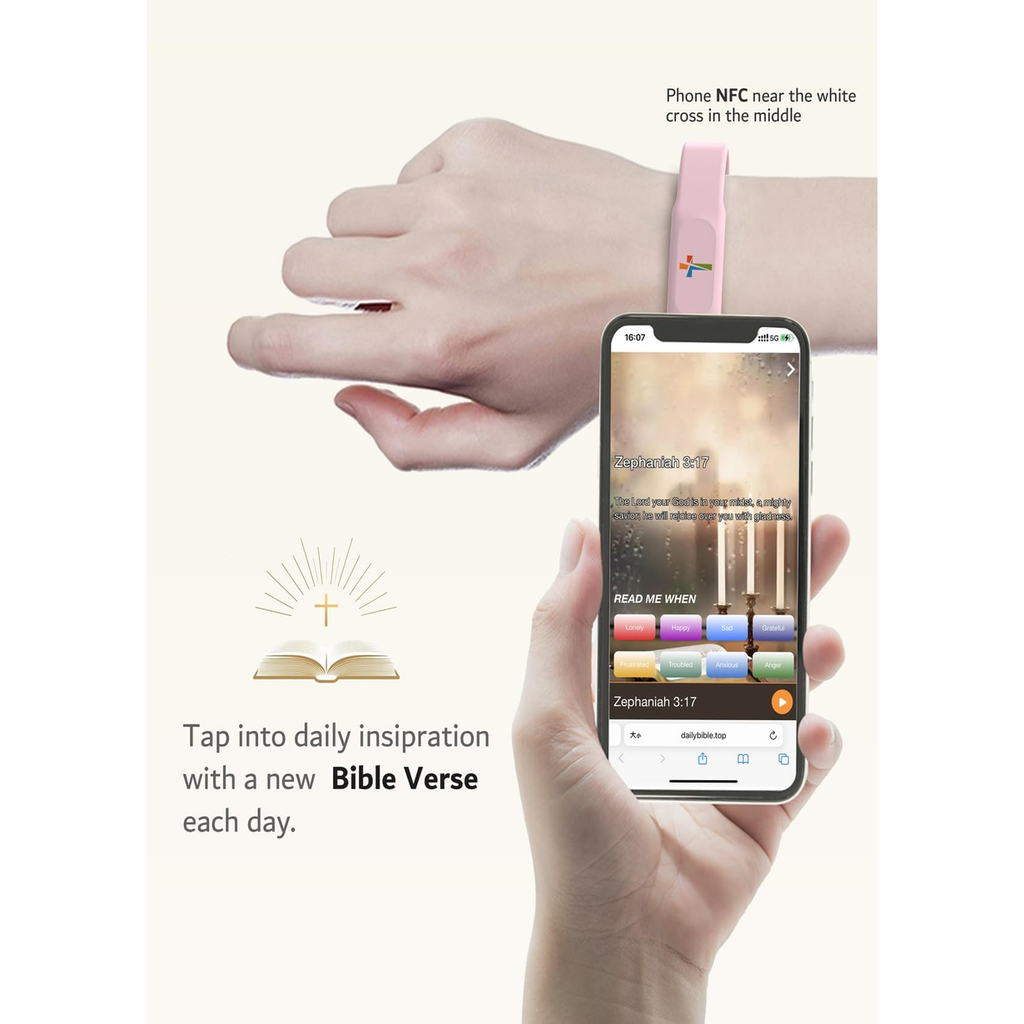 ✝ NFC Bible Verse Silicone Faith Bracelet Adjustable Christian Scripture Inspirational Jewelry Gift for Women Men Teens Kids