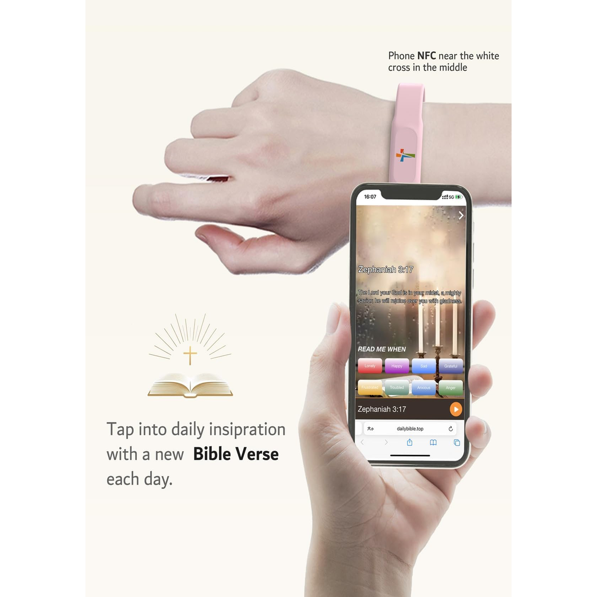 ✝ NFC Bible Verse Silicone Faith Bracelet Adjustable Christian Scripture Inspirational Jewelry Gift for Women Men Teens Kids