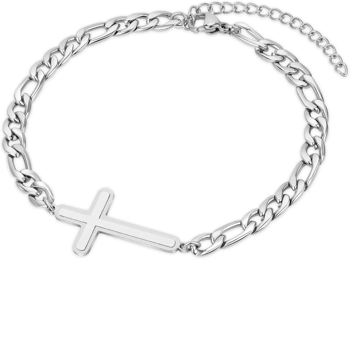 ✝ Men's Stainless Steel Cuban Cross Bracelet 5MM Adjustable Chain Christian Jesus Religious Confirmation Faith Jewelry Gift