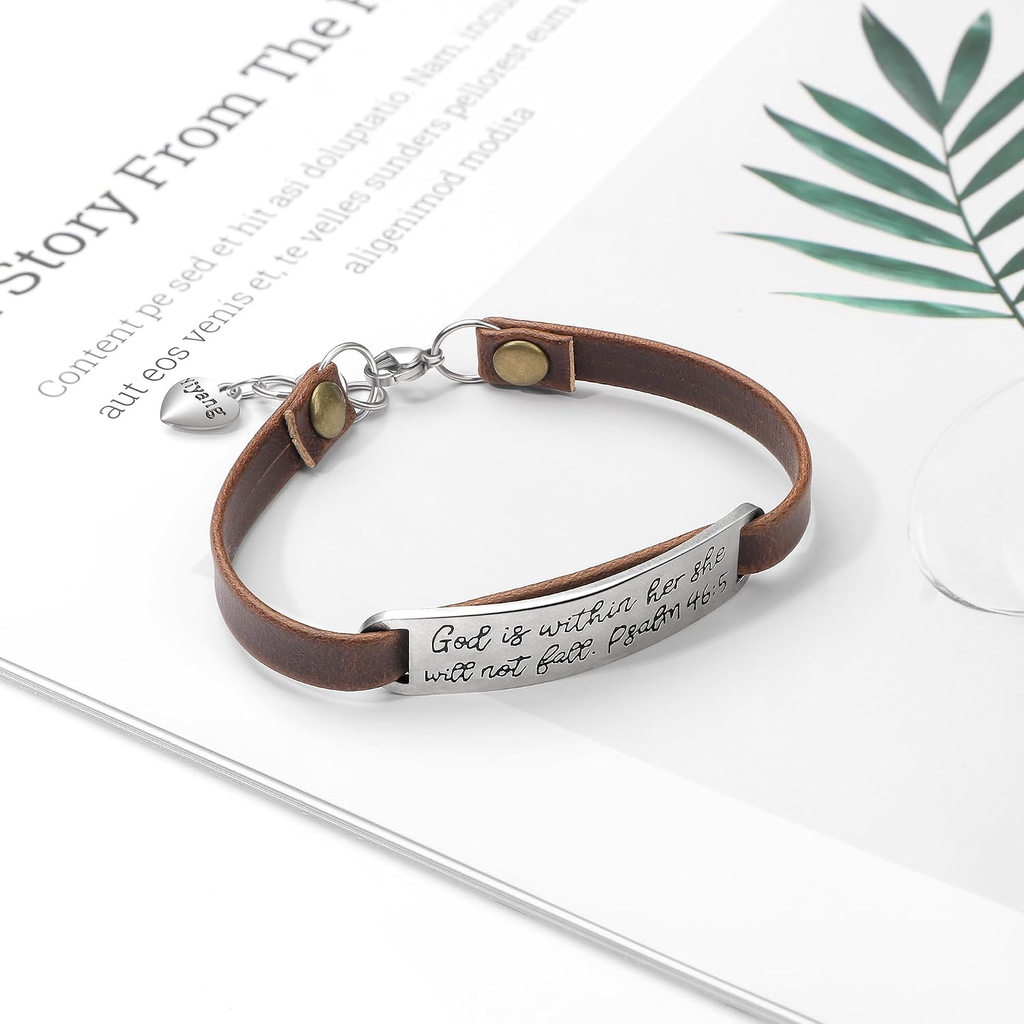 ✝ Women's Christian Leather Faith Bracelet Inspirational Bible Verse Jewelry Religious Gift for Baptism Christmas Birthday Daughter Sister Friend