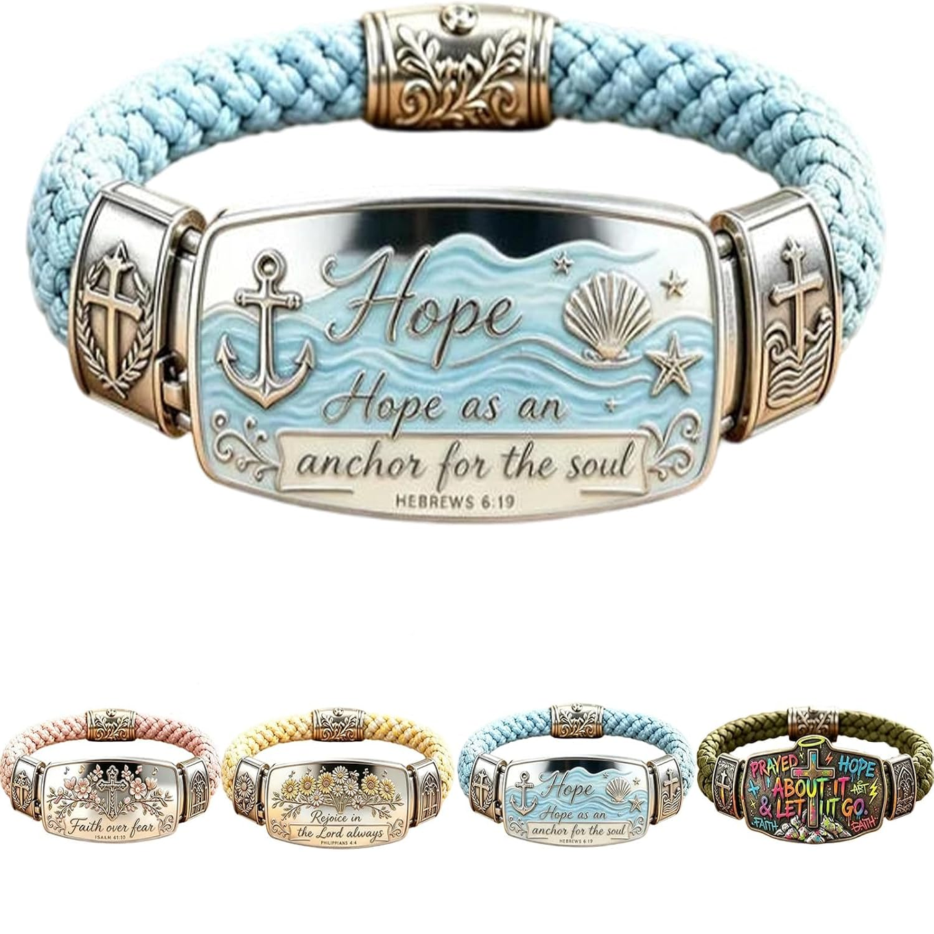 ✝ Faith Over Fear Isaiah 41:10 Cross Bracelet Cherry Blossom Christian Scripture Jewelry Inspirational Gift for Women Mom