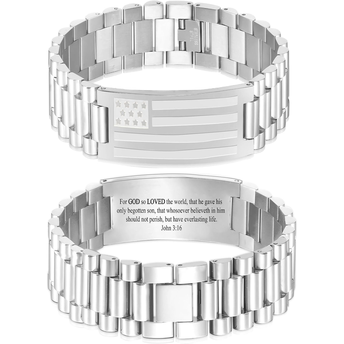 ✝ Men's American Flag Cross Bracelet Stainless Steel Adjustable Christian Bible Verse Faith Religious Jewelry Gift for Dad Husband