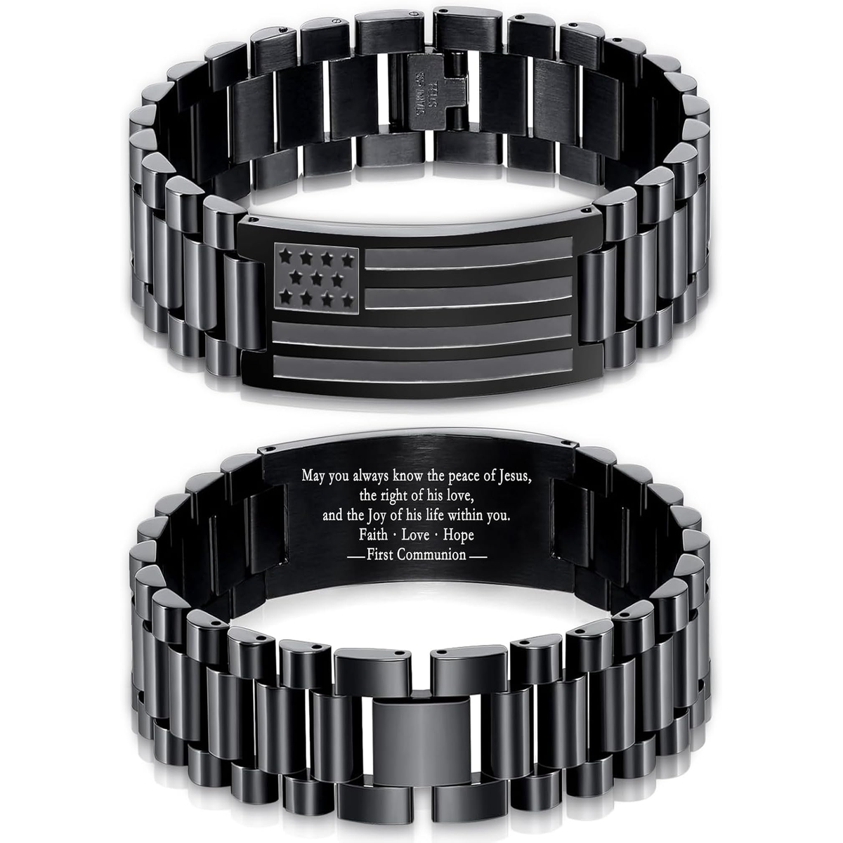 ✝ Men's American Flag Cross Bracelet Stainless Steel Adjustable Christian Bible Verse Faith Religious Jewelry Gift for Dad Husband