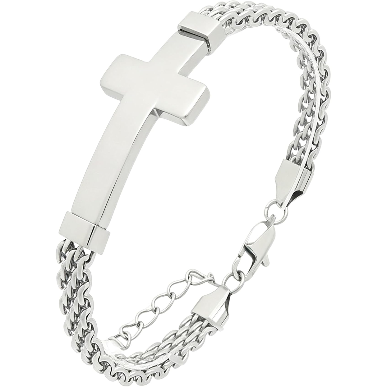 ✝ Men's Stainless Steel Cross Link Chain Bracelet 6mm Christian Faith Religious Jewelry Gift for Dad Husband Son