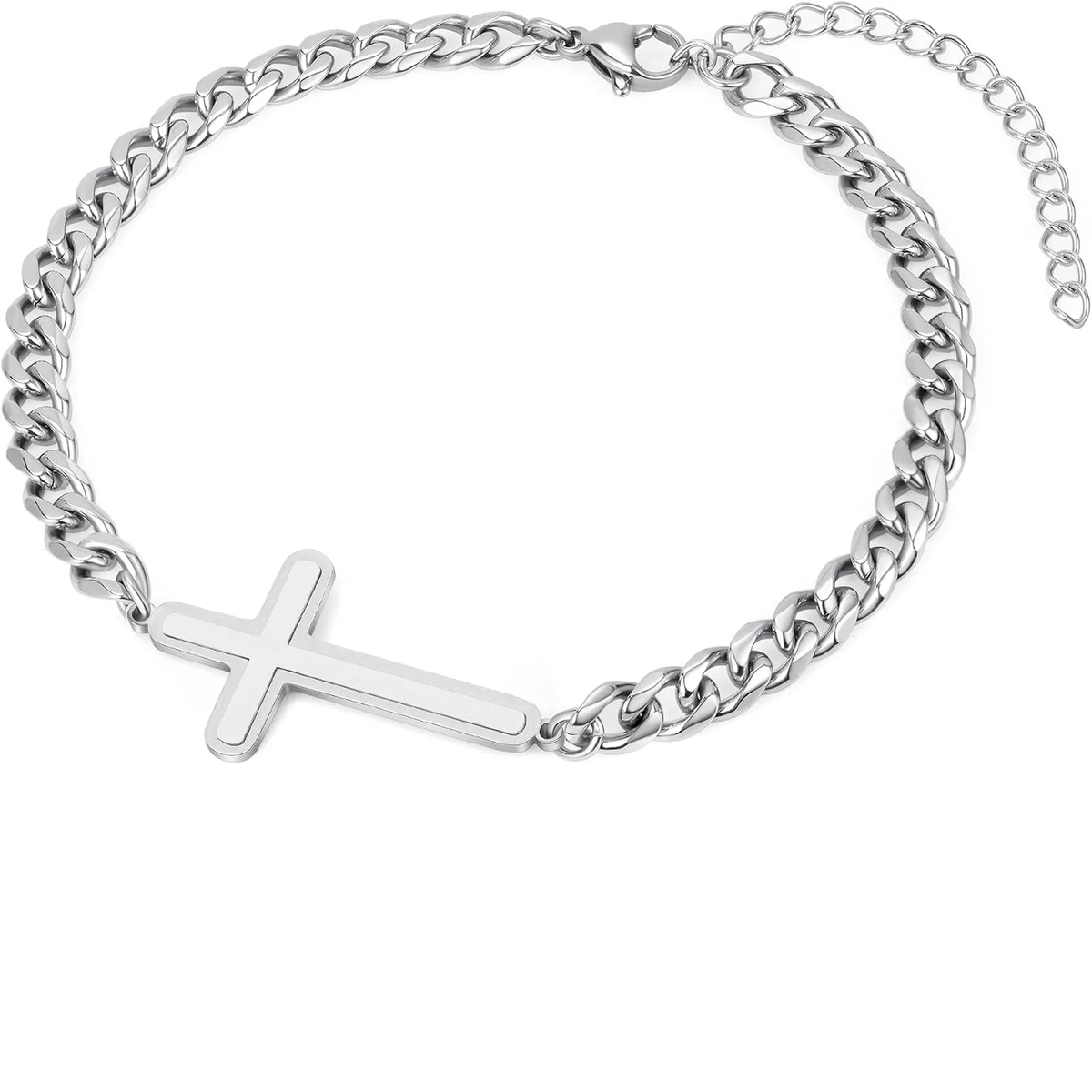✝ Men's Stainless Steel Cuban Cross Bracelet 5MM Adjustable Chain Christian Jesus Religious Confirmation Faith Jewelry Gift