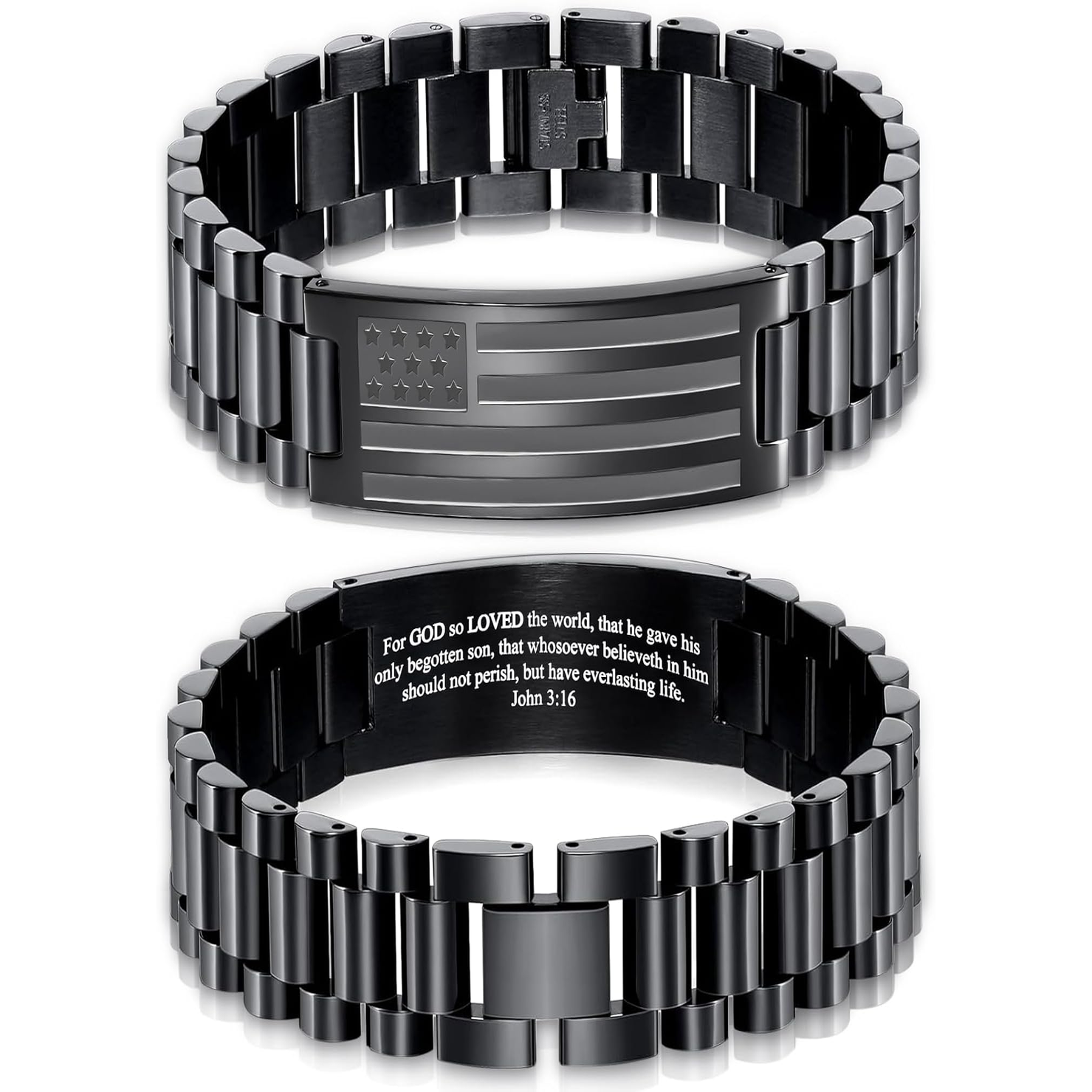 ✝ Men's American Flag Cross Bracelet Stainless Steel Adjustable Christian Bible Verse Faith Religious Jewelry Gift for Dad Husband