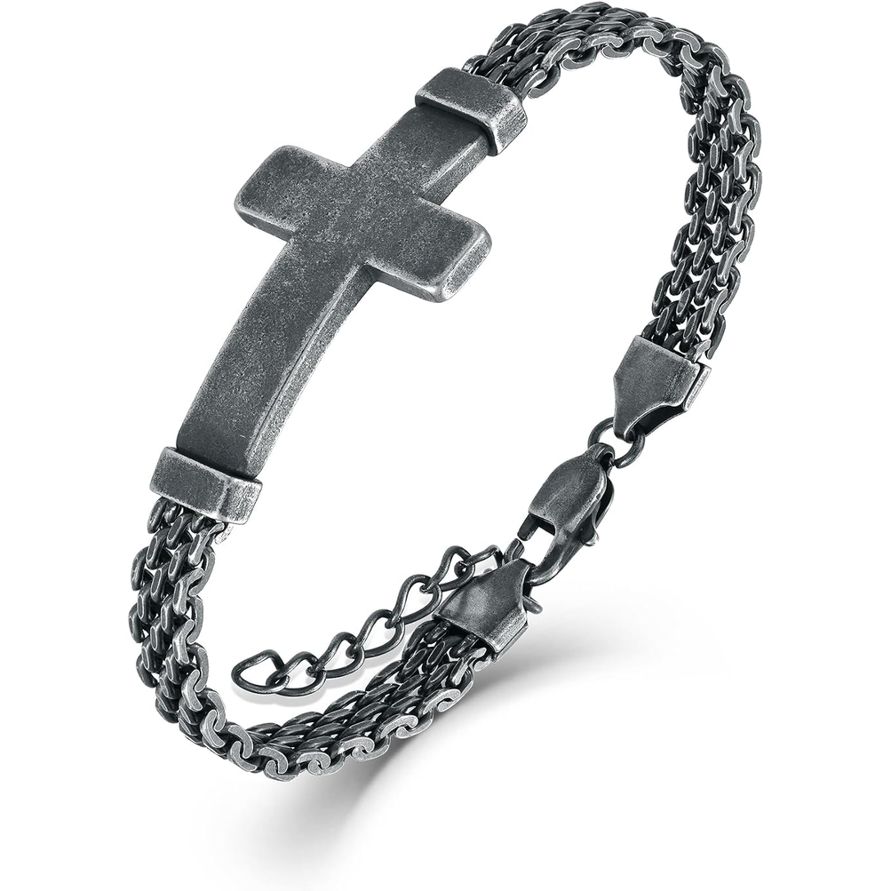 ✝ Men's Stainless Steel Cross Link Chain Bracelet 6mm Christian Faith Religious Jewelry Gift for Dad Husband Son