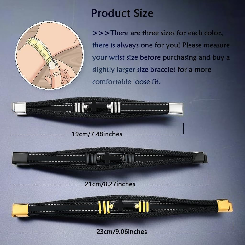 Cross Leather Bracelet for Men Multilayer Braided Memorial Wristband Bangle Stainless Steel Buckle Religious Activities Holiday Gifts