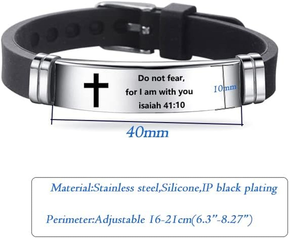 Men's Isaiah 41:10 Cross Leather Bracelet Stainless Steel Christian Bible Verse Faith Religious Jewelry Gift Women