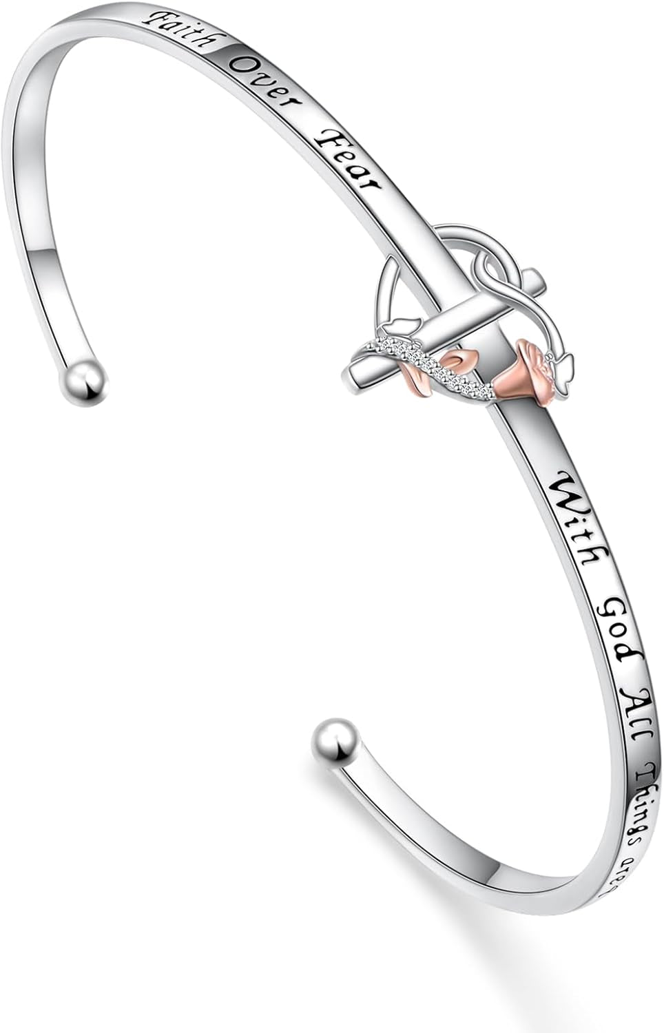 ✝ Angel Wing Memorial Bracelet 925 Sterling Silver Christian Cuff A Piece of My Heart Lives in Heaven Gift