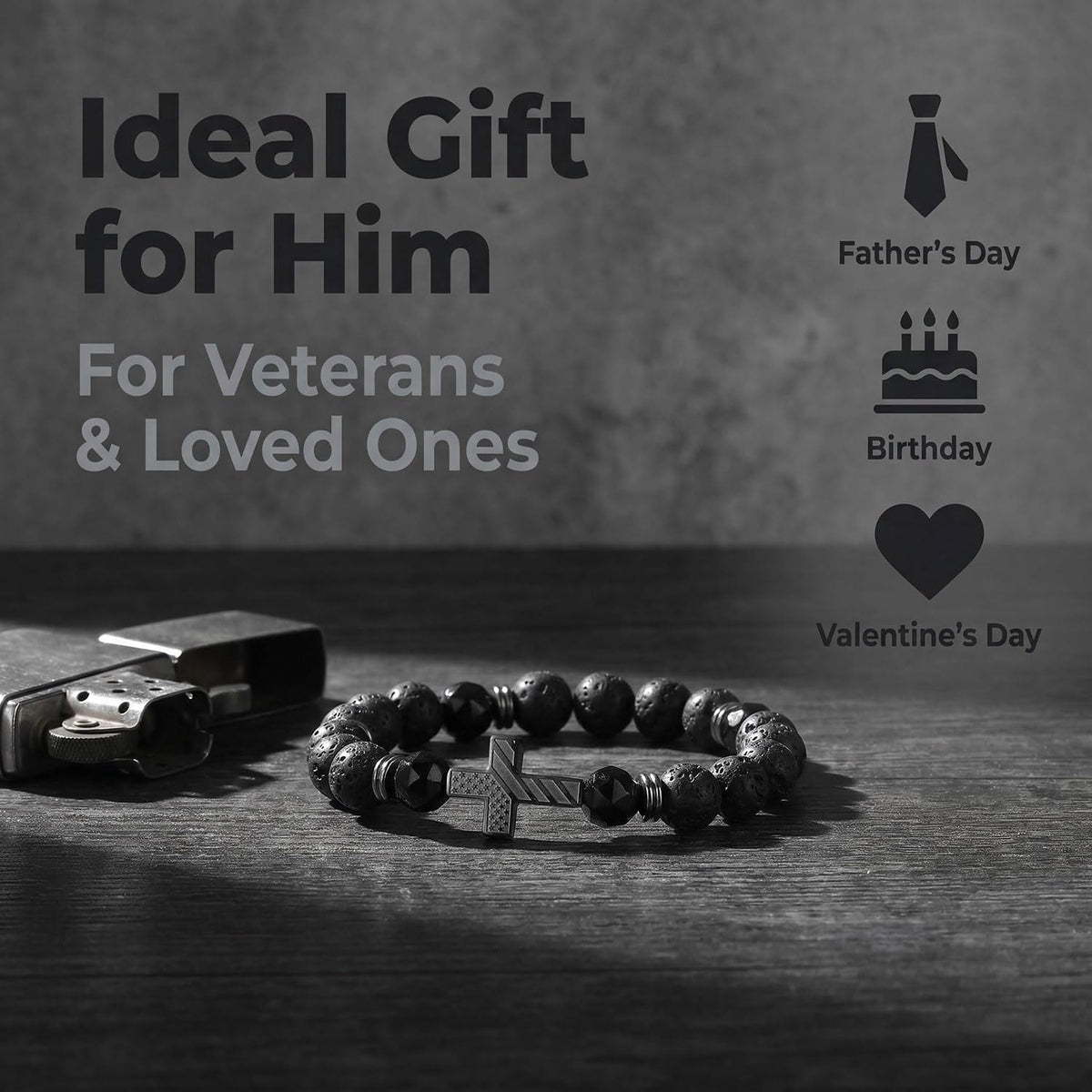 ✝ American Flag Cross Bracelet for Men Patriotic Christian Faith Gift for Dad Husband Veteran