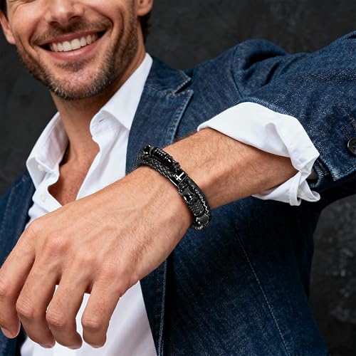 ✝ Men's John 3:16 Cross Bracelet Adjustable Black Leather Christian Faith Religious Jewelry Inspirational Gift
