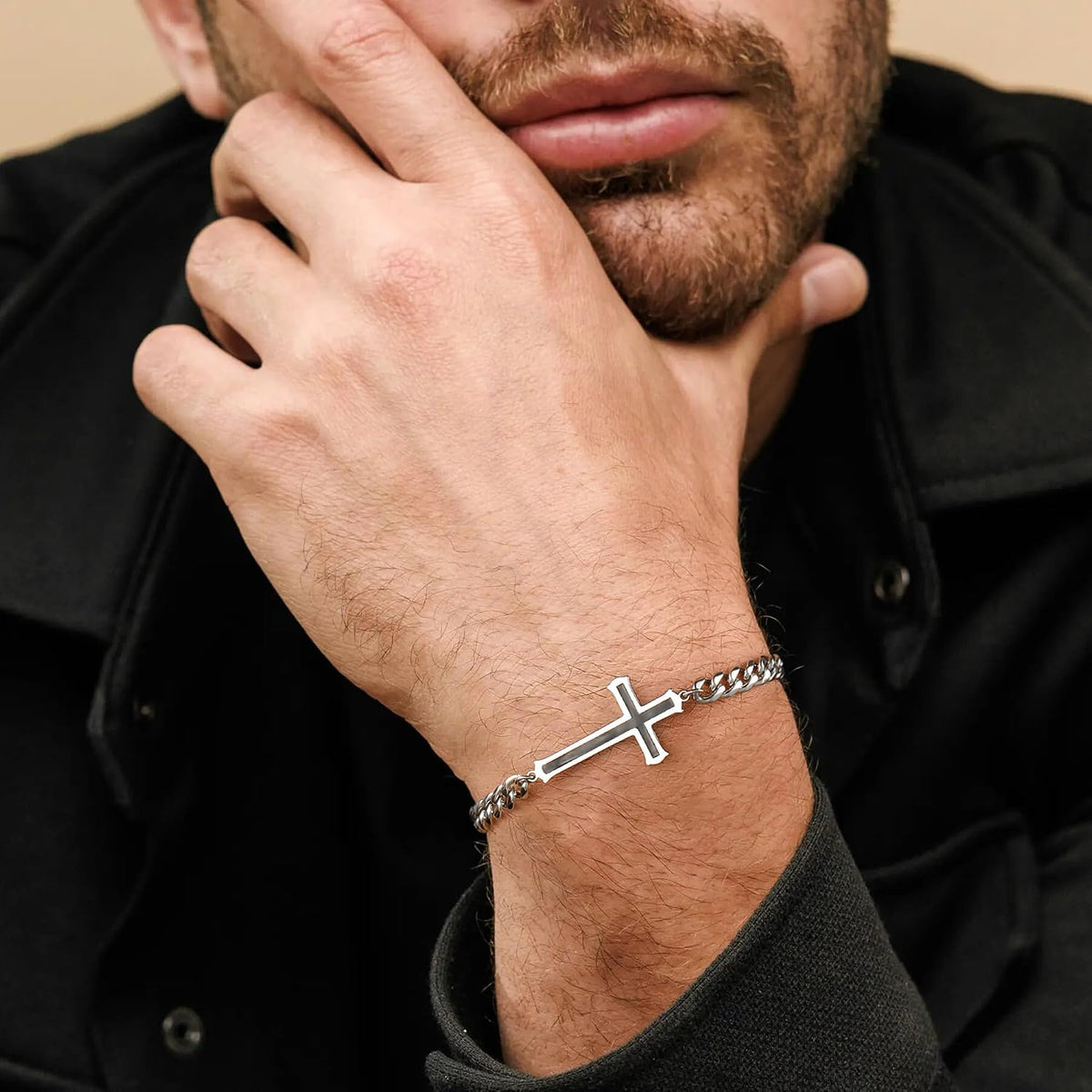 ✝ Men's Stainless Steel Cuban Cross Bracelet 5MM Adjustable Chain Christian Jesus Religious Confirmation Faith Jewelry Gift
