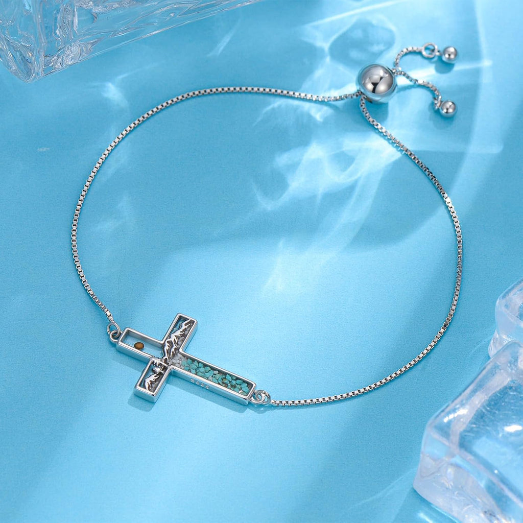 ✝ Women's 925 Sterling Silver Mustard Seed Cross Bracelet Christian Faith Jewelry Inspirational Gift Mom Wife