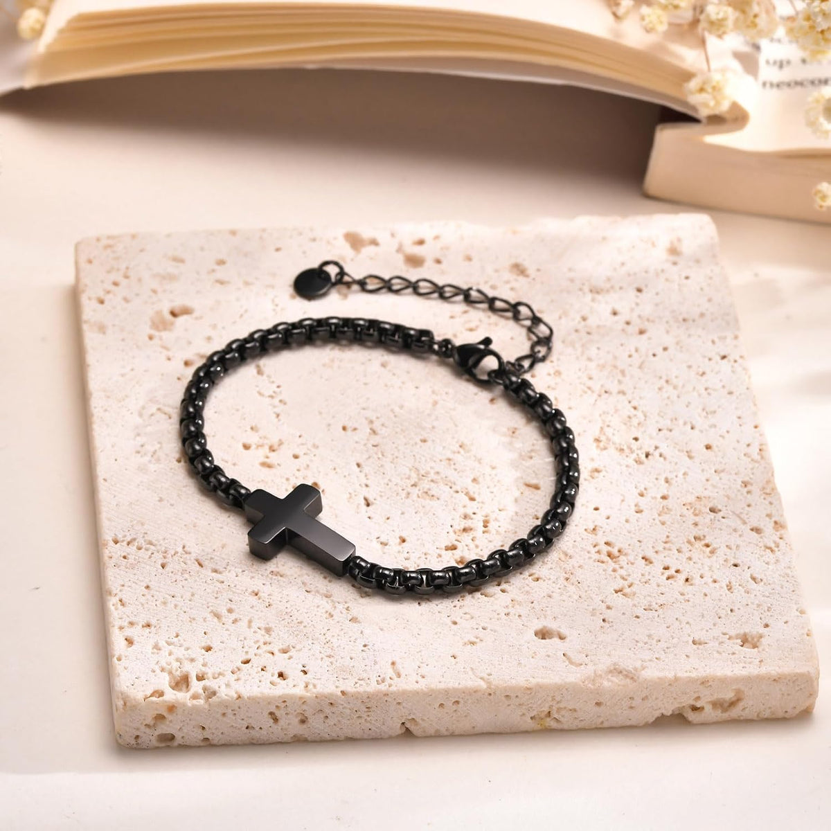 ✝ Men's Adjustable Cross Chain Bracelet Stainless Steel Christian Faith Religious Jewelry Gift for Men Women