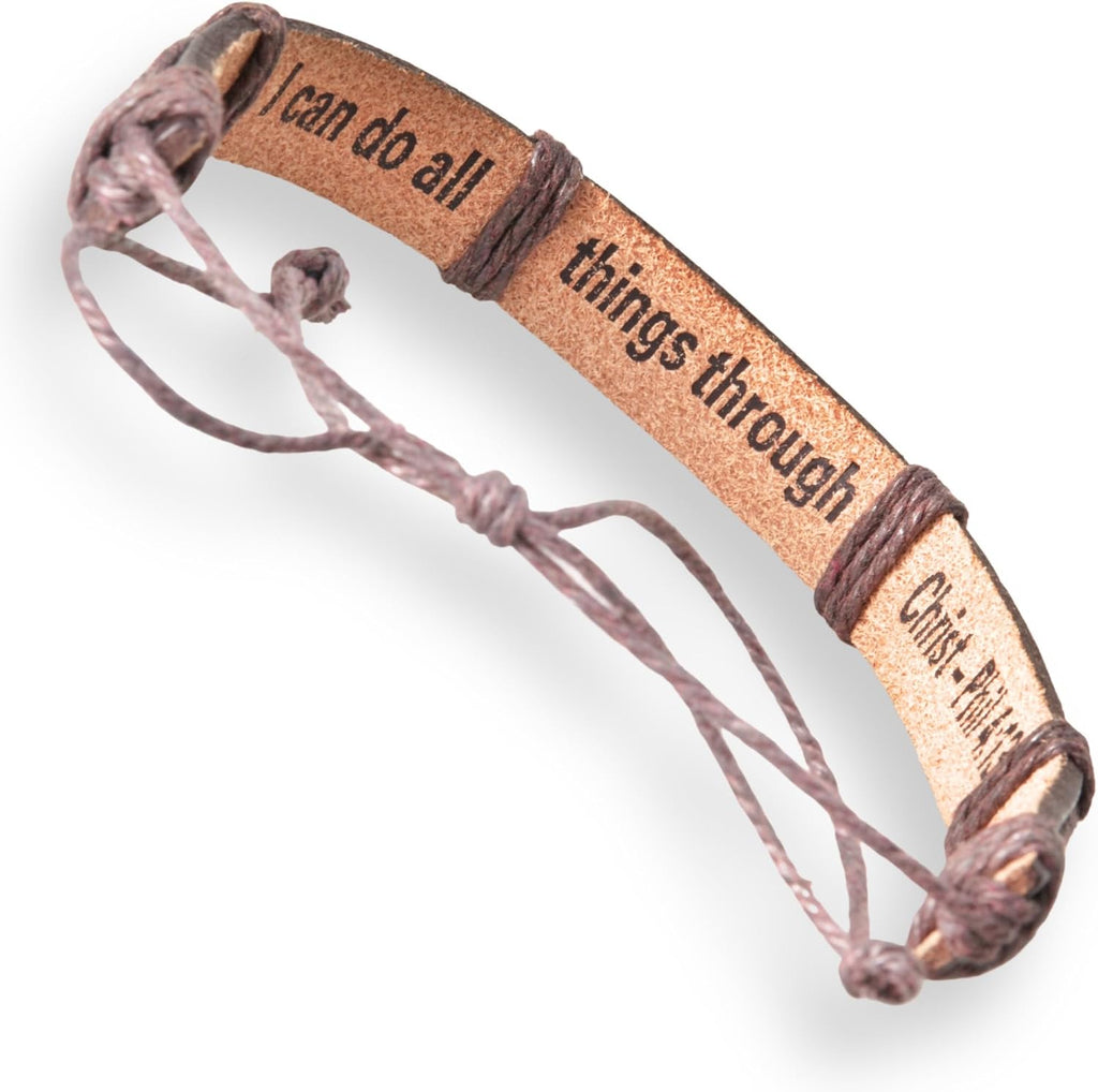 ✝ Men's Brown Bible Verse Cross Bracelet Adjustable Leather Christian Philippians 4:13 Inspirational Gift