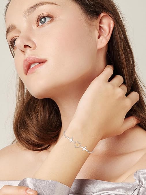 Women's 925 Sterling Silver Heart Mustard Seed Cross Bracelet Christian Faith Jewelry Inspirational Religious Gift