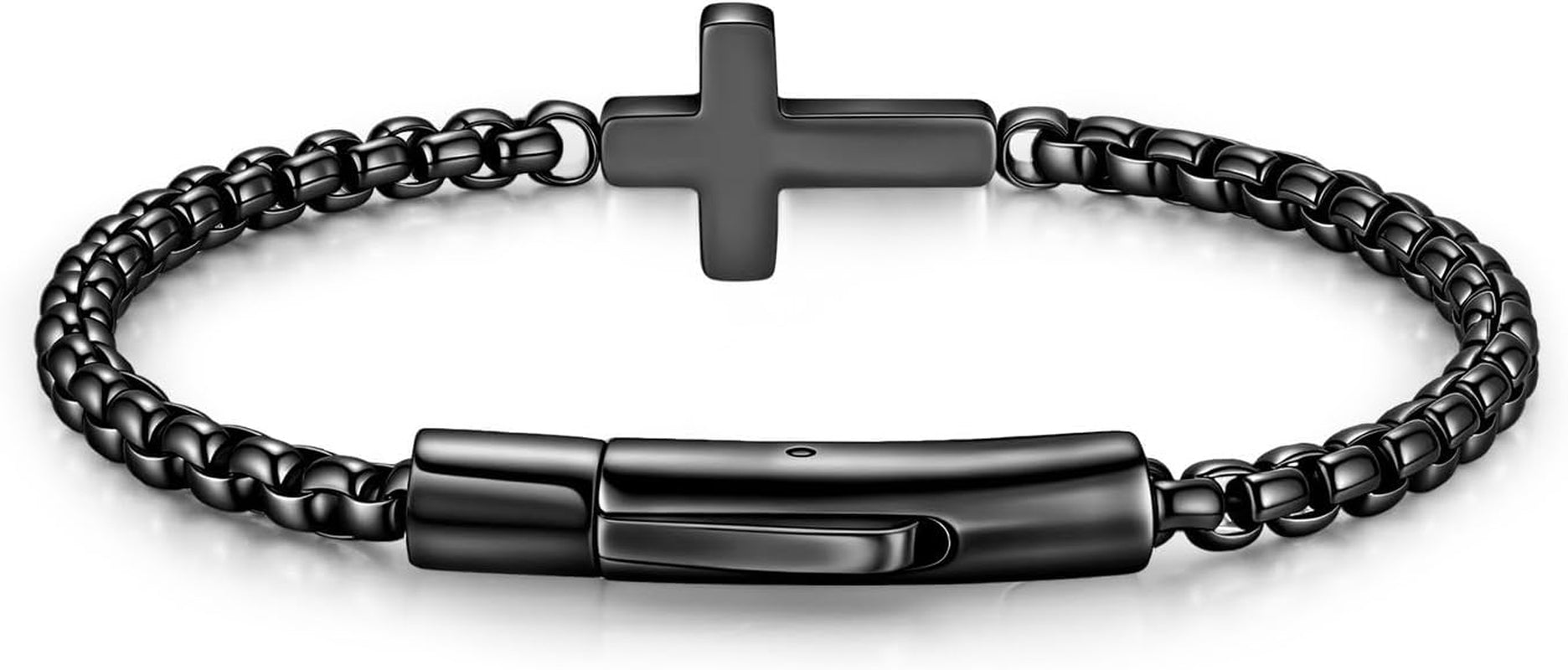 ✝ Men's Christian Cross Bracelet, Stainless Steel Rolo Chain Faith Jewelry Religious Gift