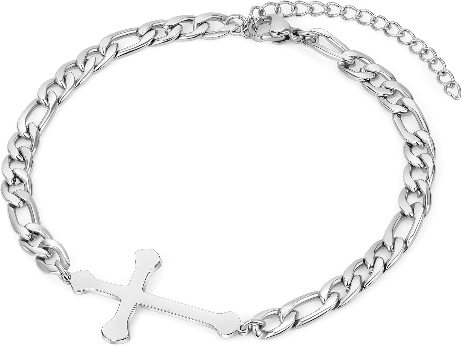 ✝ Men's Stainless Steel Cuban Cross Bracelet 5MM Adjustable Chain Christian Jesus Religious Confirmation Faith Jewelry Gift