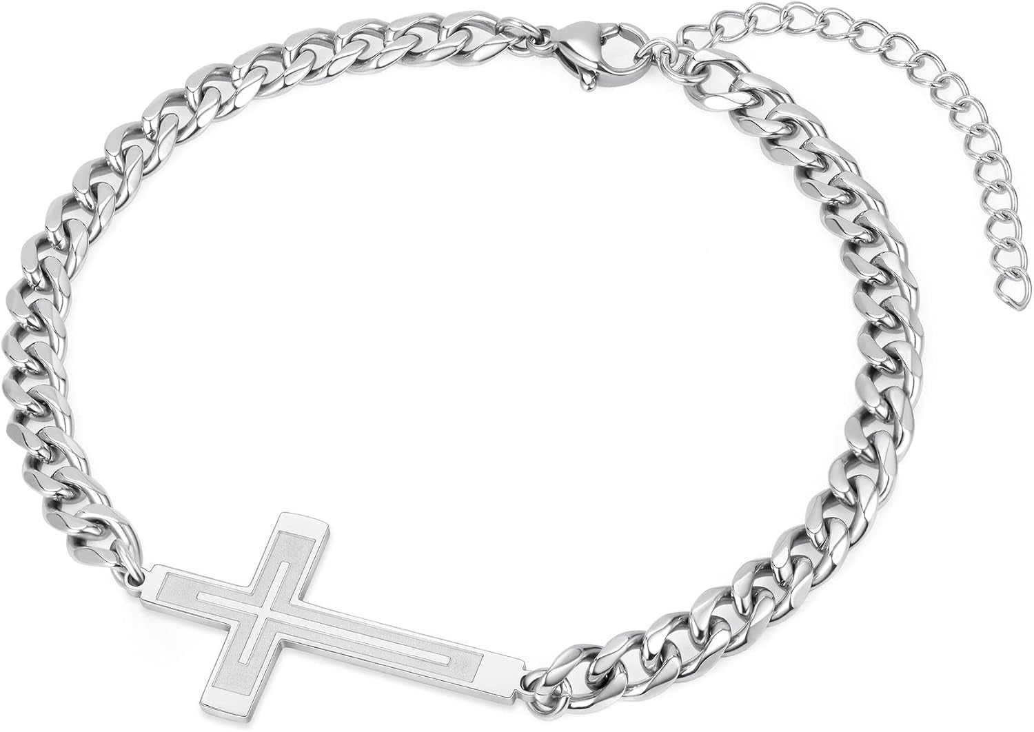 ✝ Men's Stainless Steel Cuban Cross Bracelet 5MM Adjustable Chain Christian Jesus Religious Confirmation Faith Jewelry Gift