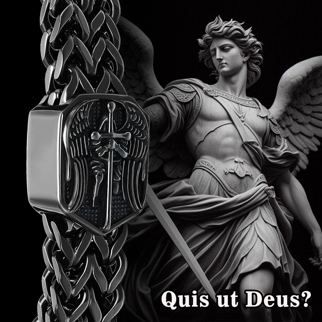 ✝ St Michael Bracelet for Men Catholic Christian Faith Stainless Steel Religious Gift Black Adjustable