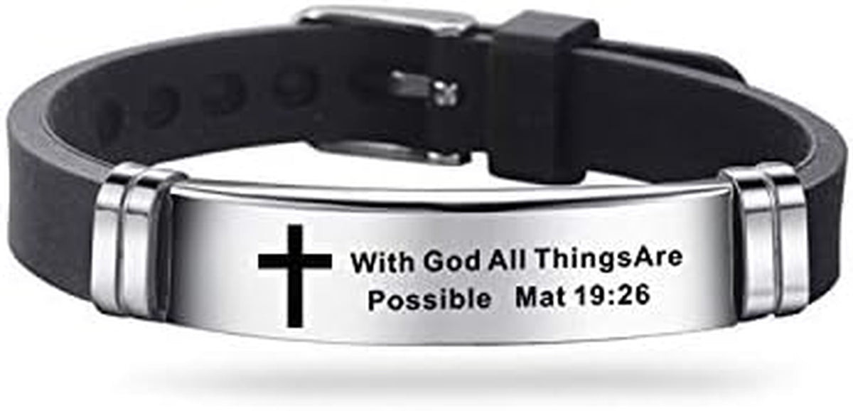 Men's Isaiah 41:10 Cross Leather Bracelet Stainless Steel Christian Bible Verse Faith Religious Jewelry Gift Women