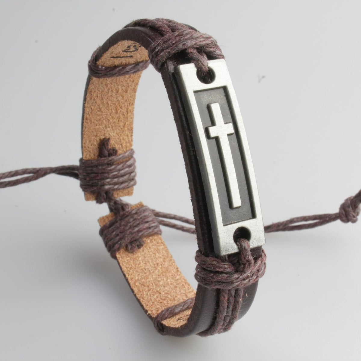 ✝ Men's Brown Bible Verse Cross Bracelet Adjustable Leather Christian Philippians 4:13 Inspirational Gift