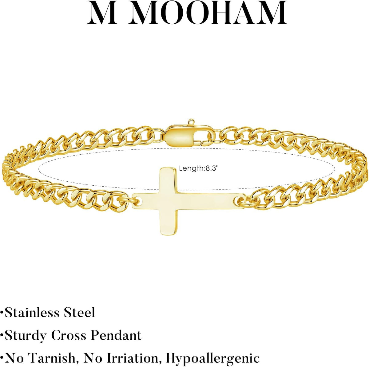 ✝ Men's Gold Cross Bracelet Cuban Link Christian Faith Stainless Steel Religious Jewelry Gift