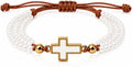 Saint Dymphna Catholic Pearl Cross Bracelet for Women Faith Religious Jewelry Gift