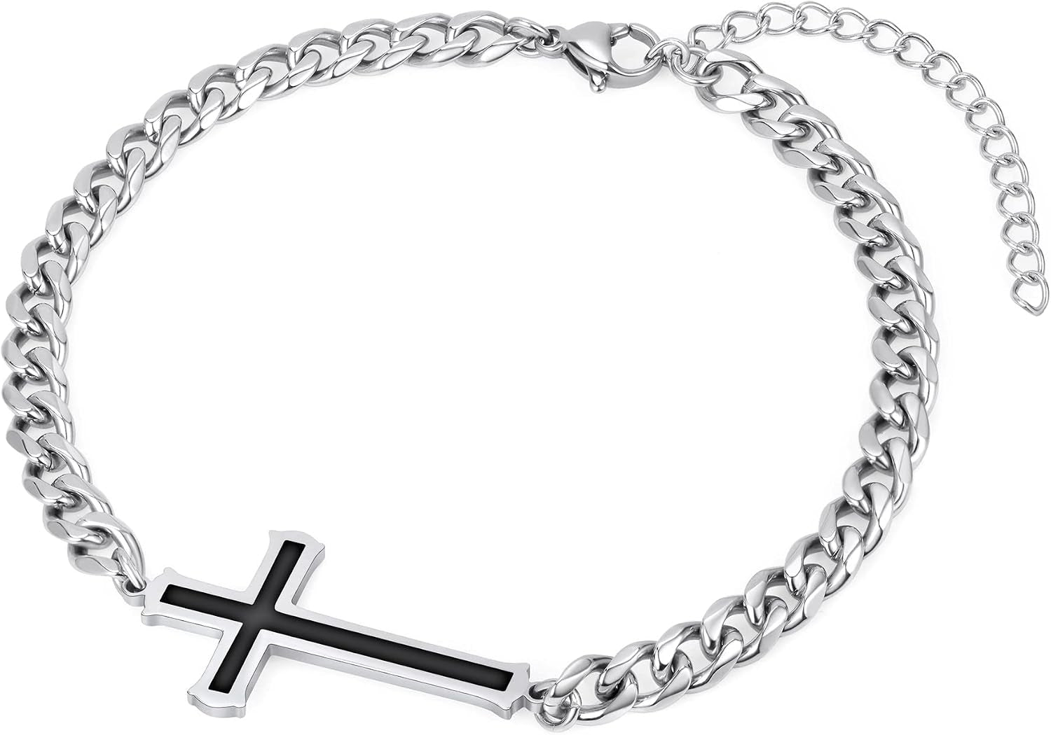 ✝ Men's Stainless Steel Cuban Cross Bracelet 5MM Adjustable Chain Christian Jesus Religious Confirmation Faith Jewelry Gift