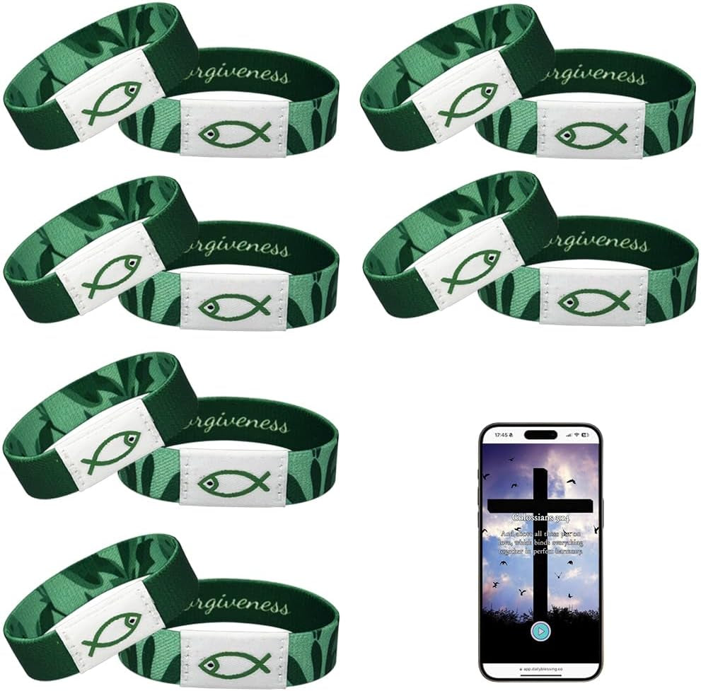✝ 6-Piece Bible Verse NFC Bracelets Elastic Christian Scripture Wristbands Faith Gifts for Women Men