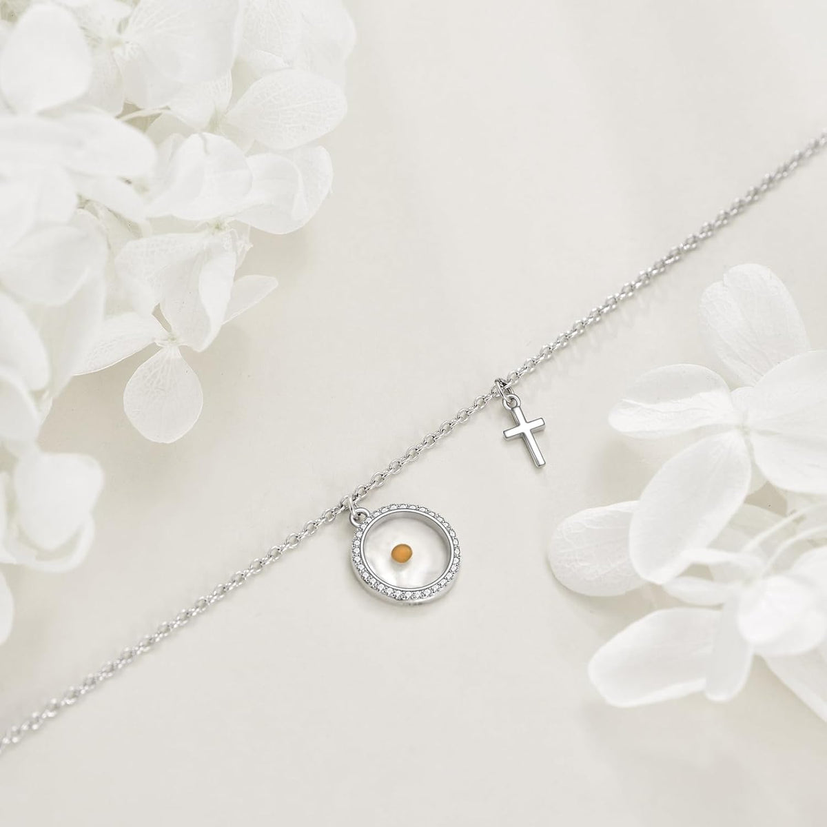 Women's 925 Sterling Silver Mustard Seed Cross Bracelet Christian Faith Jewelry Inspirational Gift for Mom Wife Sister