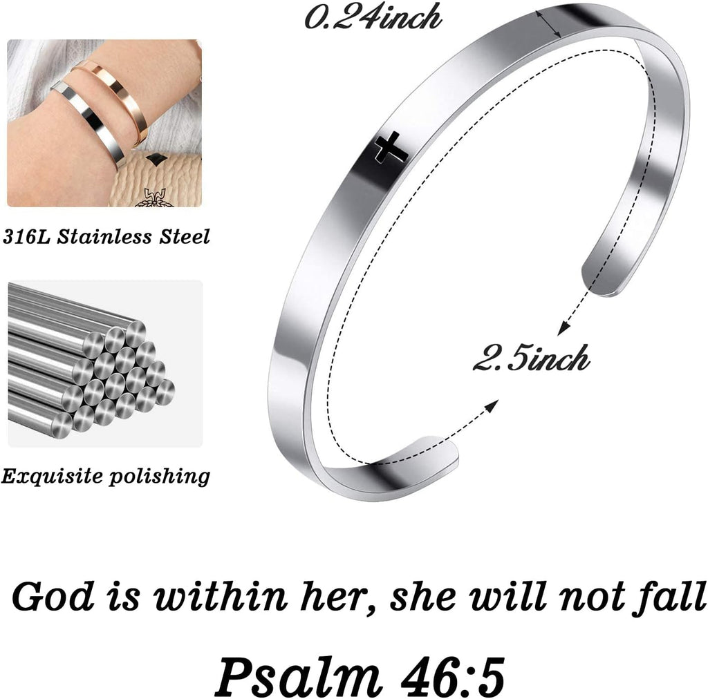 ✝ Women's God Is Within Her Psalm 46:5 Cuff Bracelet Stainless Steel Christian Bible Verse Faith Jewelry Gift