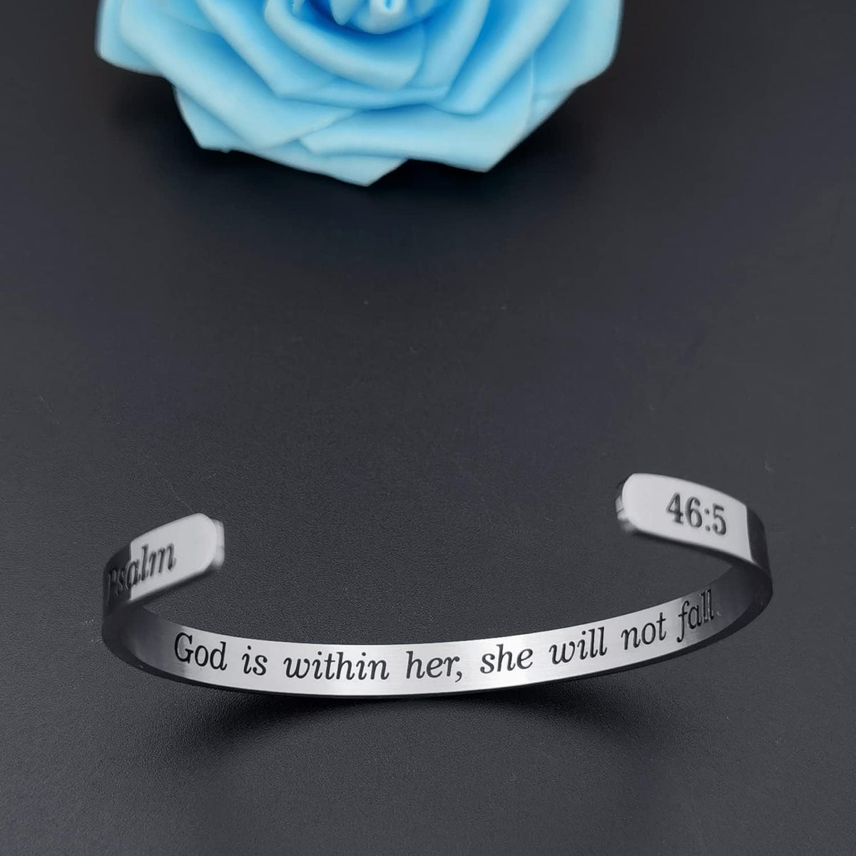 ✝ Women's God Is Within Her Psalm 46:5 Cuff Bracelet Stainless Steel Christian Bible Verse Faith Jewelry Gift
