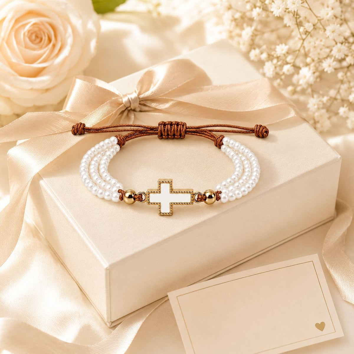 Saint Dymphna Catholic Pearl Cross Bracelet for Women Faith Religious Jewelry Gift