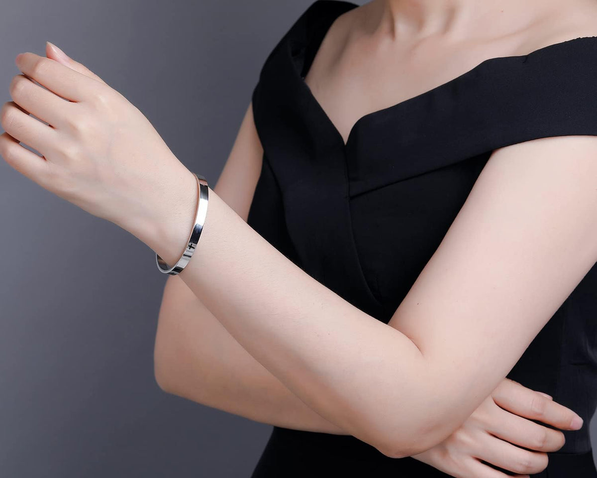 ✝ Women's God Is Within Her Psalm 46:5 Cuff Bracelet Stainless Steel Christian Bible Verse Faith Jewelry Gift